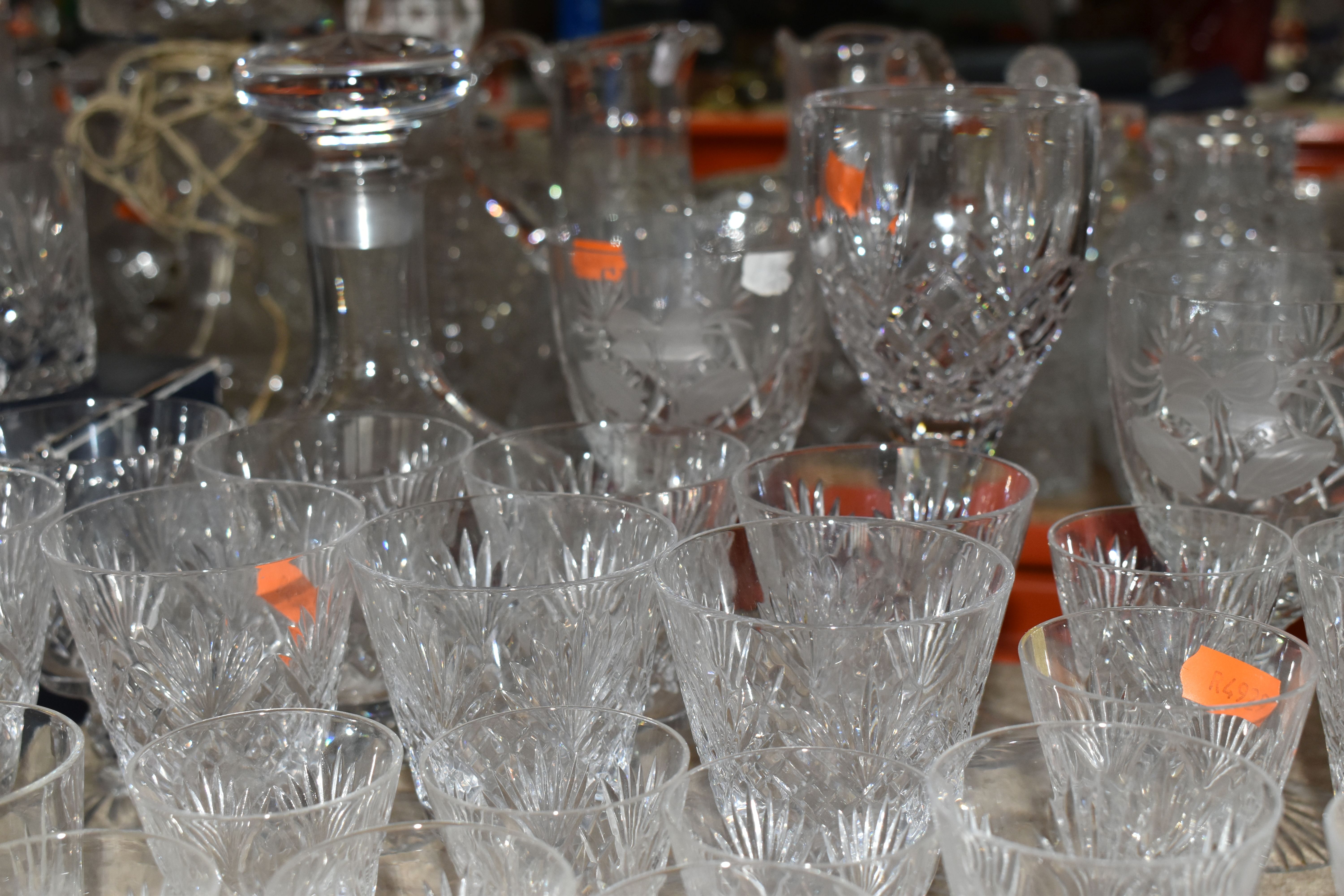 A LARGE COLLECTION OF WORDSLEY AND ROYAL DOULTON CRYSTAL CUT GLASSWARE ETC, including whisky - Image 4 of 10