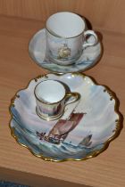 A GROUP OF ROYAL CROWN DERBY PAINTED BY W E J DEAN, painted with scenes of ships and boats,