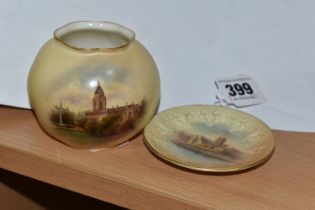 A ROYAL WORCESTER POSY VASE AND PIN DISH, comprising an unsigned posy vase decorated with Birmingham