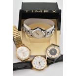 FOUR WRISTWATCHES, to include a gents gold plated, manual wind 'Relide' watch fitted with a