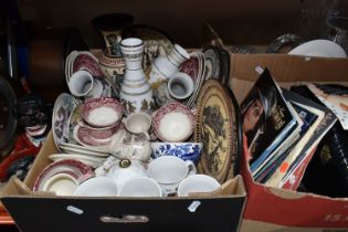 THREE BOXES AND LOOSE CERAMICS, GLASSWARE AND SUNDRIES, to include four Charles and Diana 1981