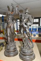 TWO FRENCH SPELTER STATUES, with named plaque on one 'L'Histoire,' 52 cm in height (2) (Condition
