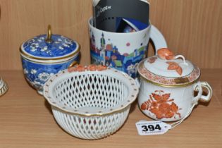 A GROUP OF NAMED CERAMICS, comprising a Herend cabinet chocolate cup and cover and potpourri dish,