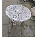 A MODERN CAST ALUMINIUM GARDEN TABLE with rose detail to 60cm diameter round top (Condition