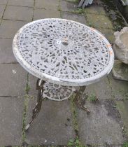 A MODERN CAST ALUMINIUM GARDEN TABLE with rose detail to 60cm diameter round top (Condition
