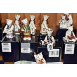 A GROUP OF NINE ROYAL CROWN DERBY MINIATURE TEDDIES MODELLED BY MARK DELF, comprising 'Daddy and