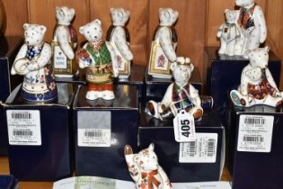 A GROUP OF NINE ROYAL CROWN DERBY MINIATURE TEDDIES MODELLED BY MARK DELF, comprising 'Daddy and