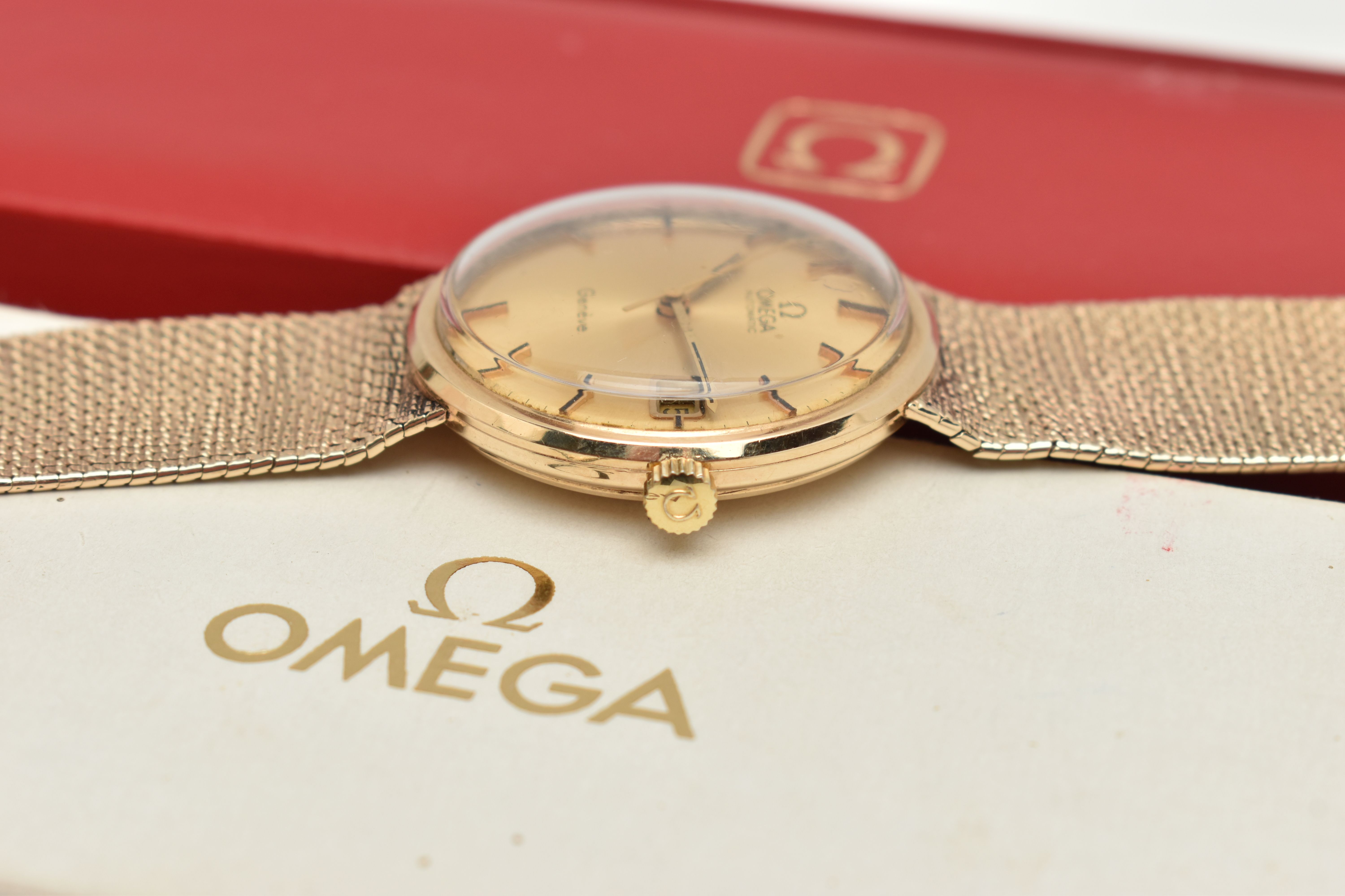 A 9CT GOLD 'OMEGA' WRISTWATCH, automatic movement, round gold tone dial, signed 'Omega automatic - Image 9 of 9