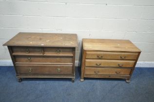 AN EARLY 20TH CENTURY OAK CHEST OF TWO SHORT OVER TWO LONG DRAWERS, width 107cm x depth 51cm x