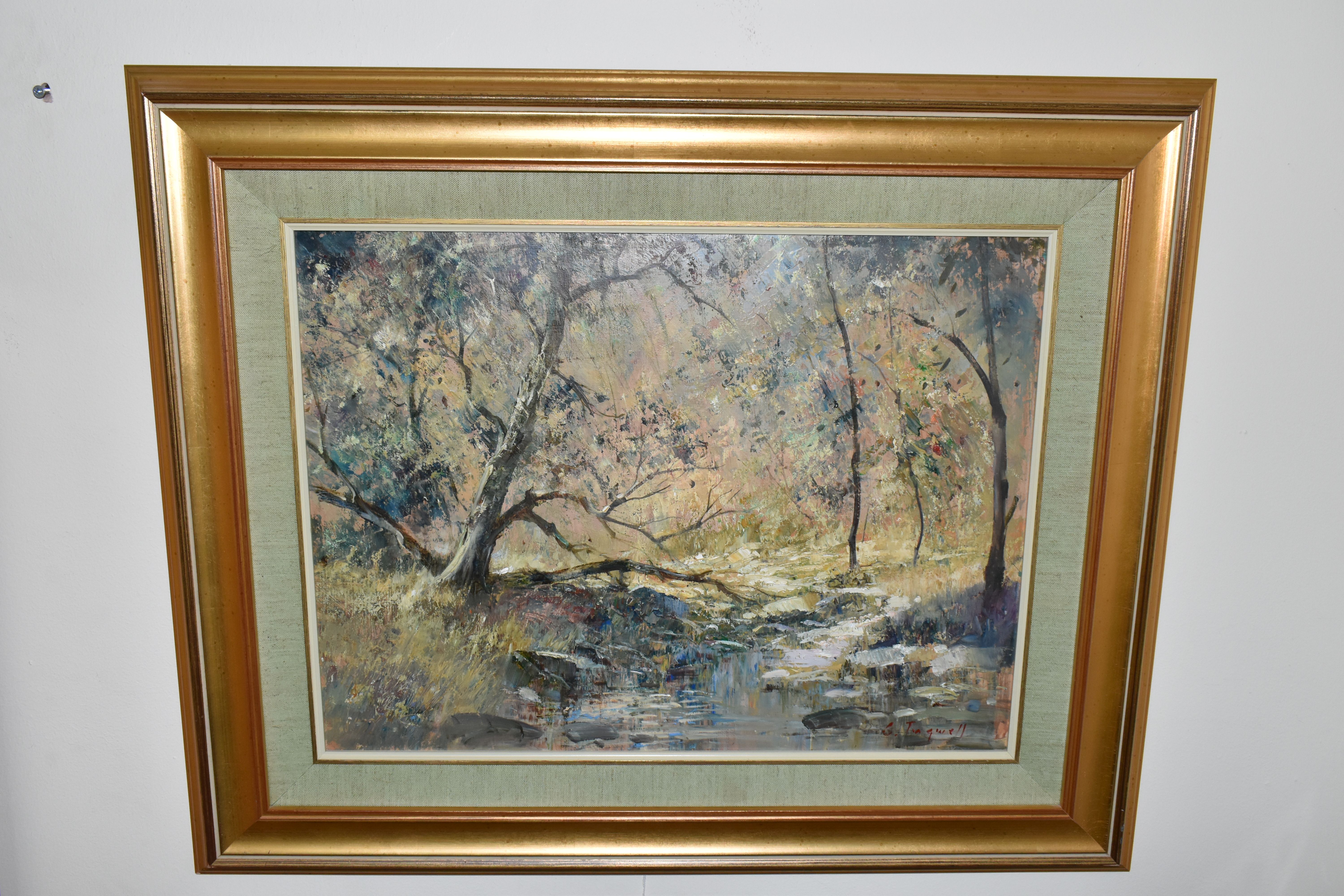 CHRISTOPHER TUGWELL (SOUTH AFRICA 1938-2021) AN IMPRESSIONST STYLE LANDSCAPE, a small stream cuts