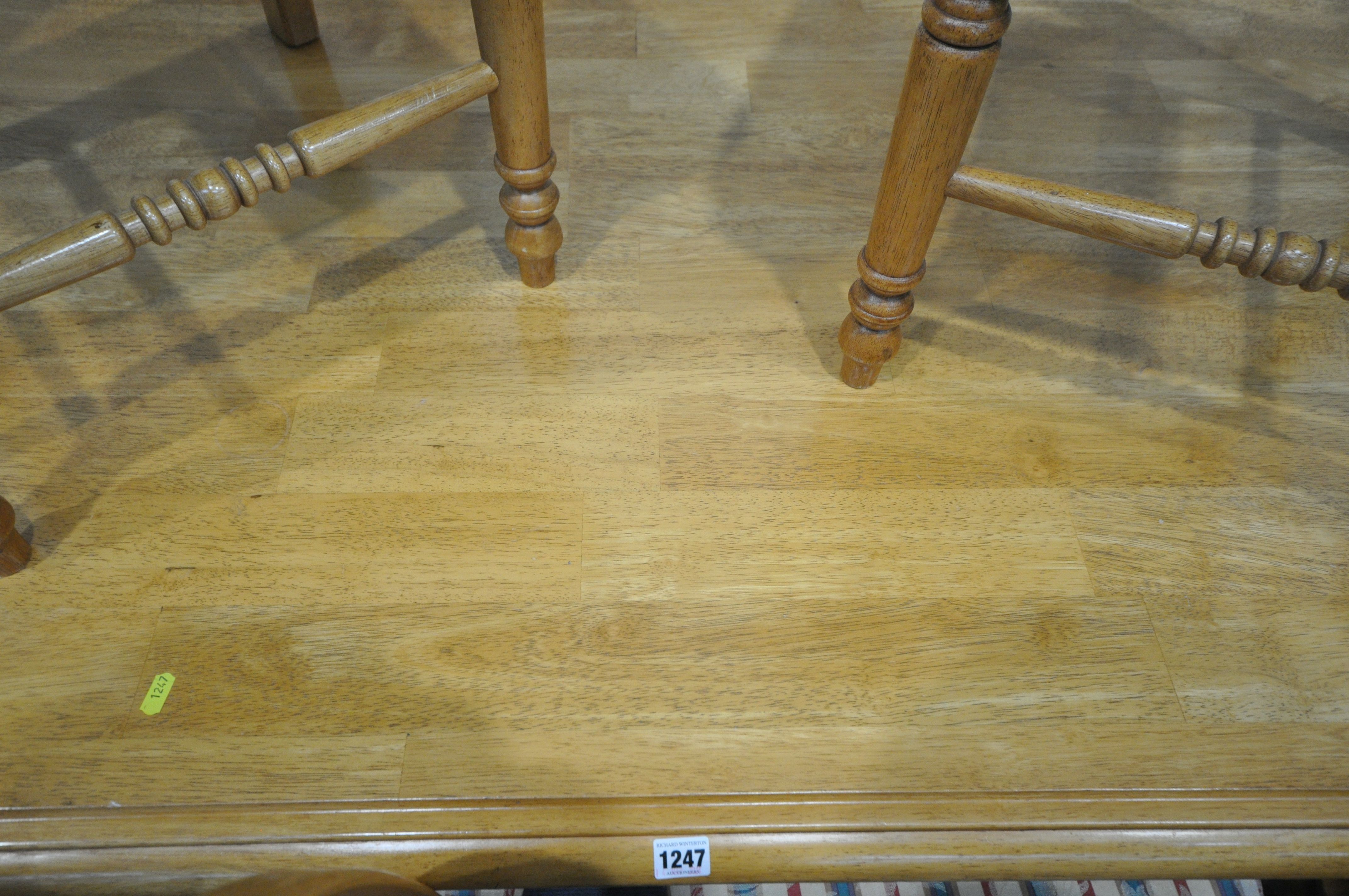 A LARGE RECTANGULAR BEECH DINING TABLE, raised on turned legs, length 184cm x depth 100cm x height - Image 3 of 4