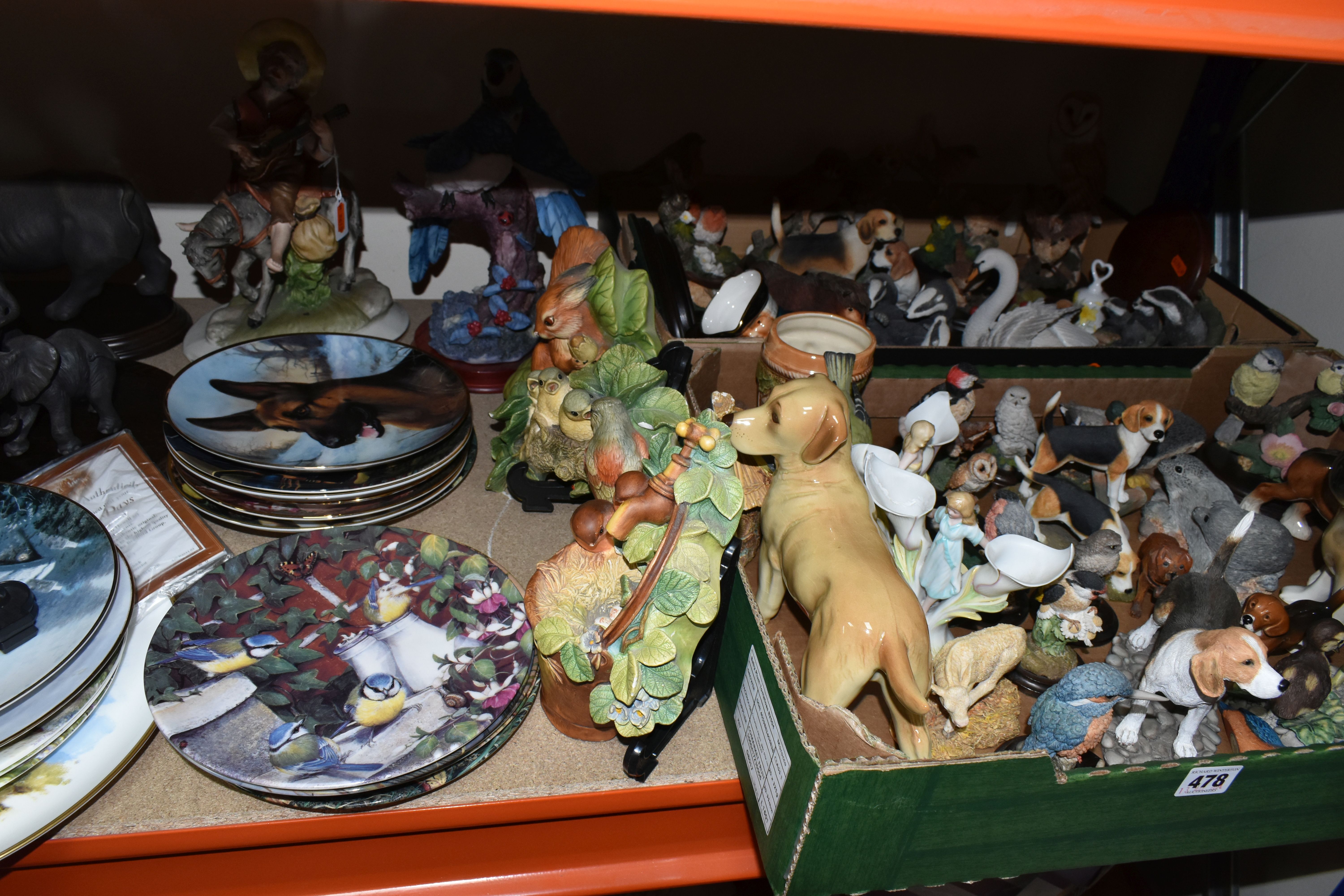 TWO BOXES AND A LOOSE COLLECTION OF CERAMIC ORNAMENTS FROM BRANDED MANUFACTURERS INCLUDING COALPORT,