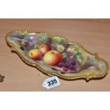 A ROYAL WORCESTER FALLEN FRUIT HAND PAINTED OVAL DISH, painted with fallen apples and blackberries