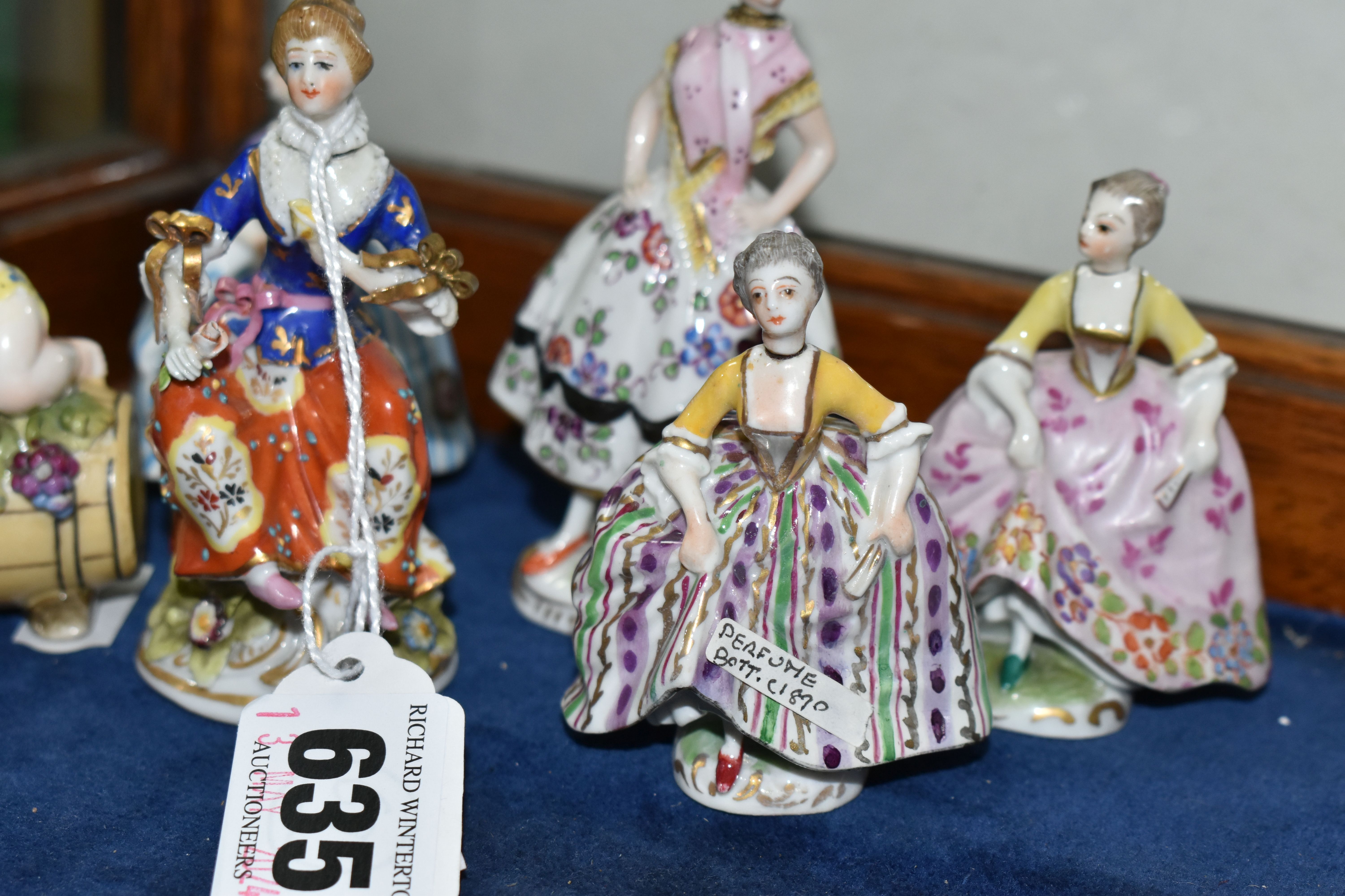 SIX 19TH AND 20TH CENTURY FIGURAL PORCELAIN SCENT BOTTLES, comprising Sitzendorf example of a female - Image 2 of 6