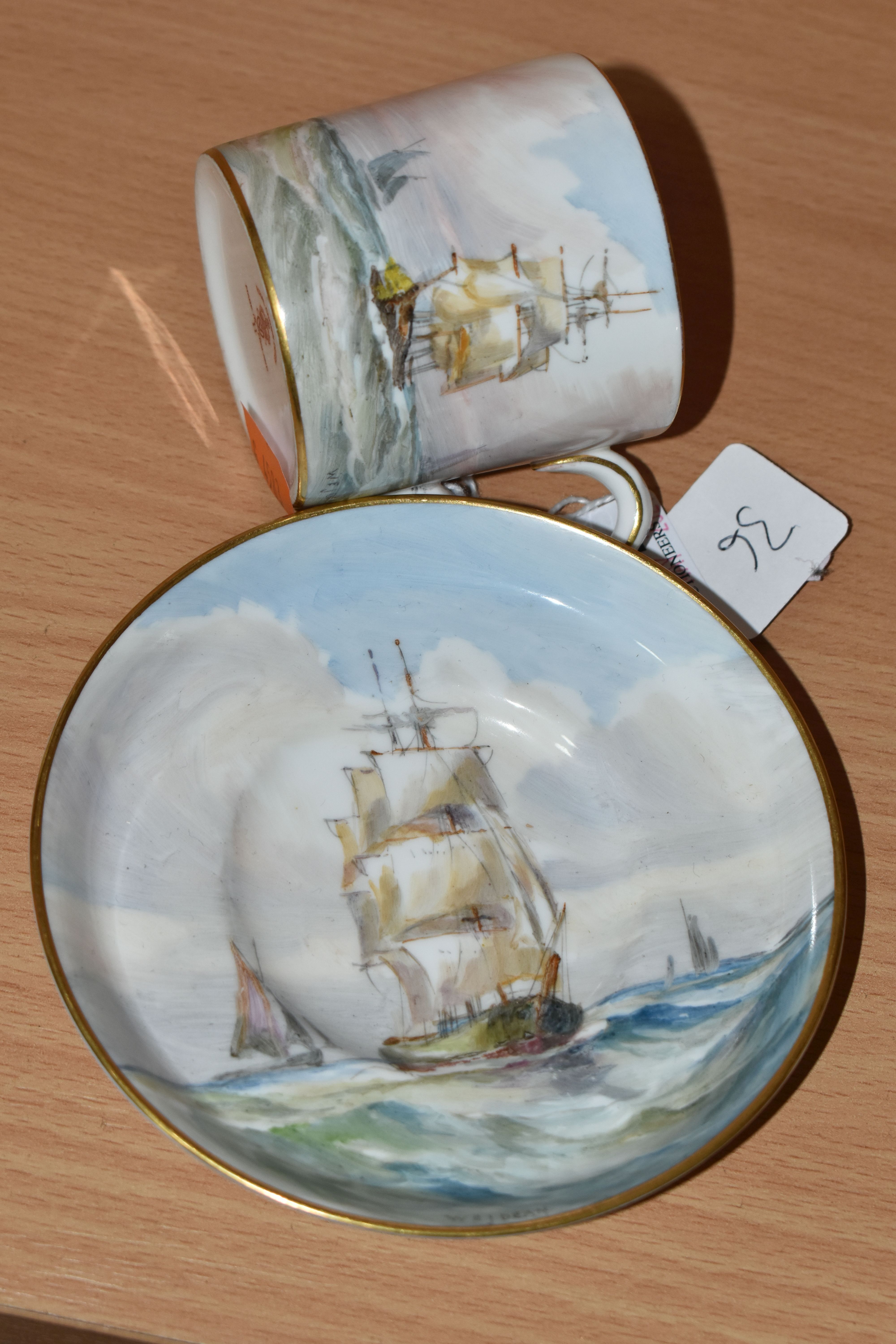 A GROUP OF ROYAL CROWN DERBY PAINTED BY W E J DEAN, painted with scenes of ships and boats, - Image 3 of 4
