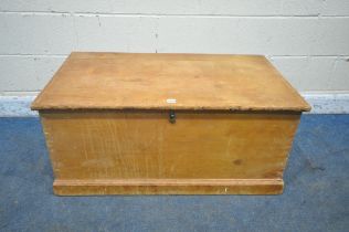 A 19TH CENTURY AND LATER PINE BLANKET CHEST, with iron drop handles, width 100cm x depth 54cm x