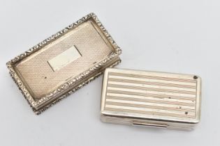 TWO SILVER ASPREY & CO. LTD SNUFF BOXES, both of rectangular outline, the first with engine turned