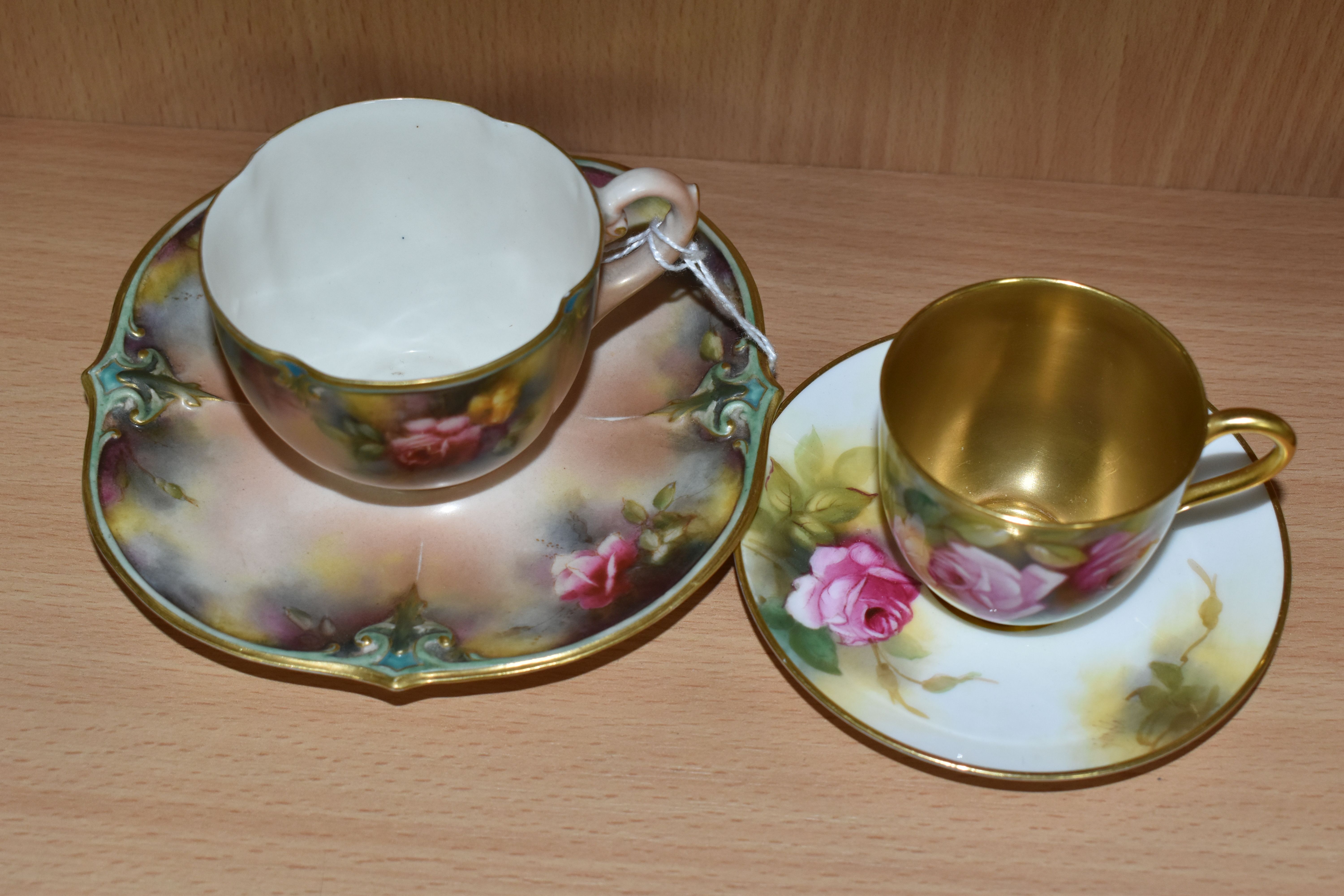 A ROYAL WORCESTER CABINET CUP AND SAUCER, WITH A JAMES HADLEY & SONS TEACUP AND SAUCER, comprising a - Image 2 of 7