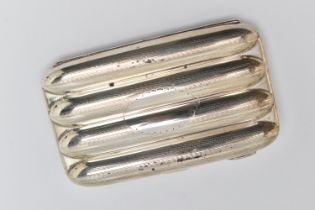 A 1920'S SILVER CIGAR CASE AND CIGAR, the hinged case with engine turned decoration, opening to