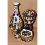 A GROUP OF ROYAL CROWN DERBY IMARI PATTERN PORCELAIN, comprising a 6299 pattern footed vase with