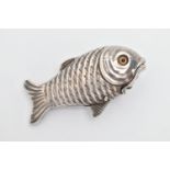 A ELIZABETH II NOVELTY SILVER VESTA CASE, designed as a fish with a spring action lower mouth and