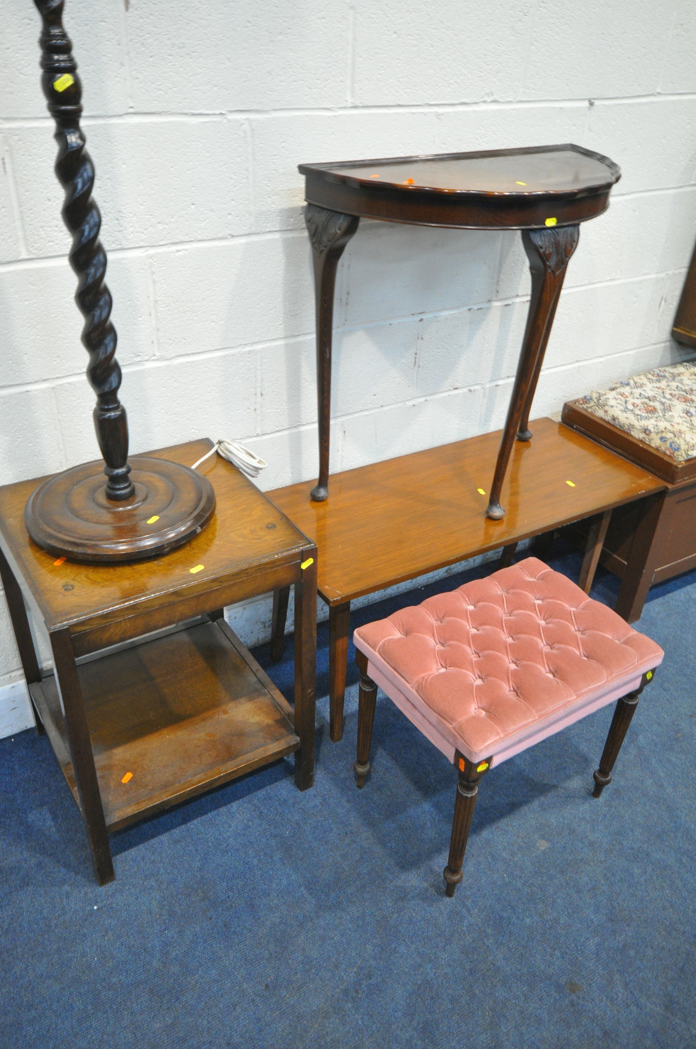 A SELECTION OF 20TH CENTURY OCCASIONAL FURNITURE, to include a brown painted ottoman, a coffee - Image 3 of 4