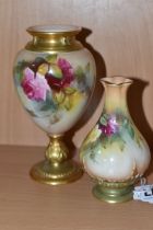 TWO ROYAL WORCESTER BLUSH IVORY VASES, comprising a relief moulded bud vase, model No. 285 decorated