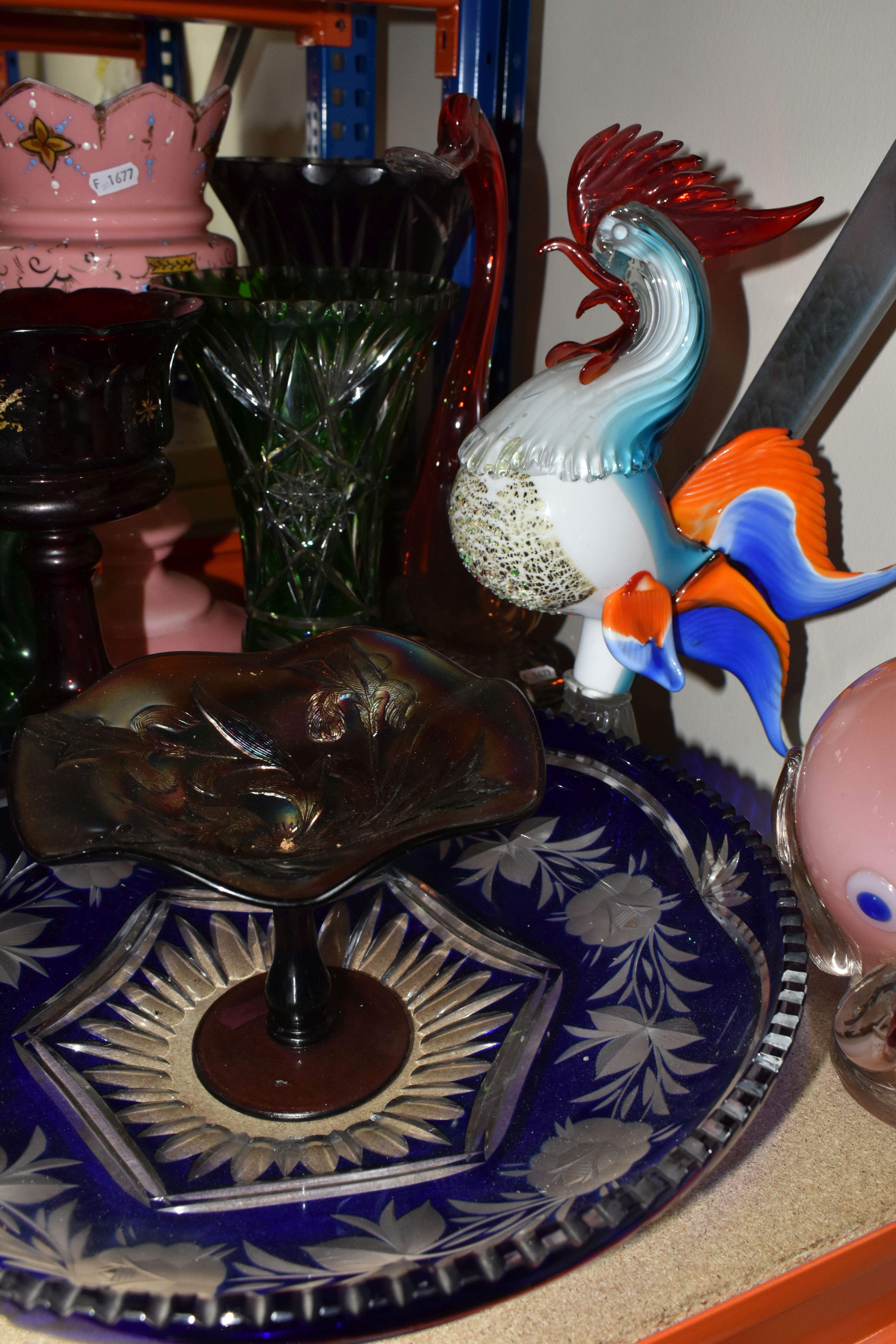A COLLECTION OF VARIOUS DECORATIVE GLASSWARE including three Murano style art glass objects, six - Image 2 of 6