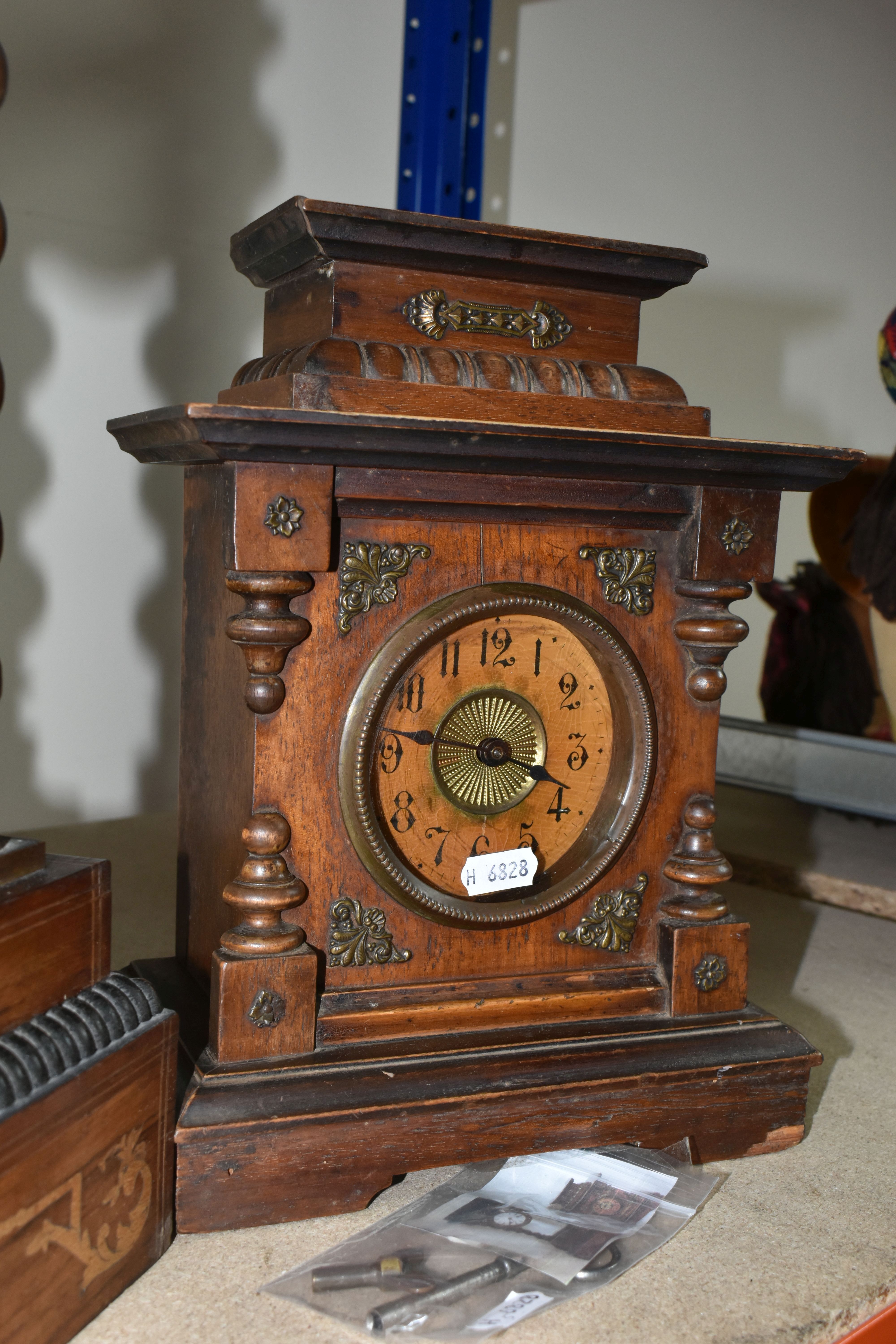 A TALL FRENCH PORTICO CLOCK TOGETHER WITH A GERMAN MUSICAL CLOCK, the French portico clock, has an - Bild 2 aus 9