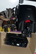 ONE BOX OF THREE PAIRS OF BINOCULARS, comprising a pair of leather cased German Trieder binoculars