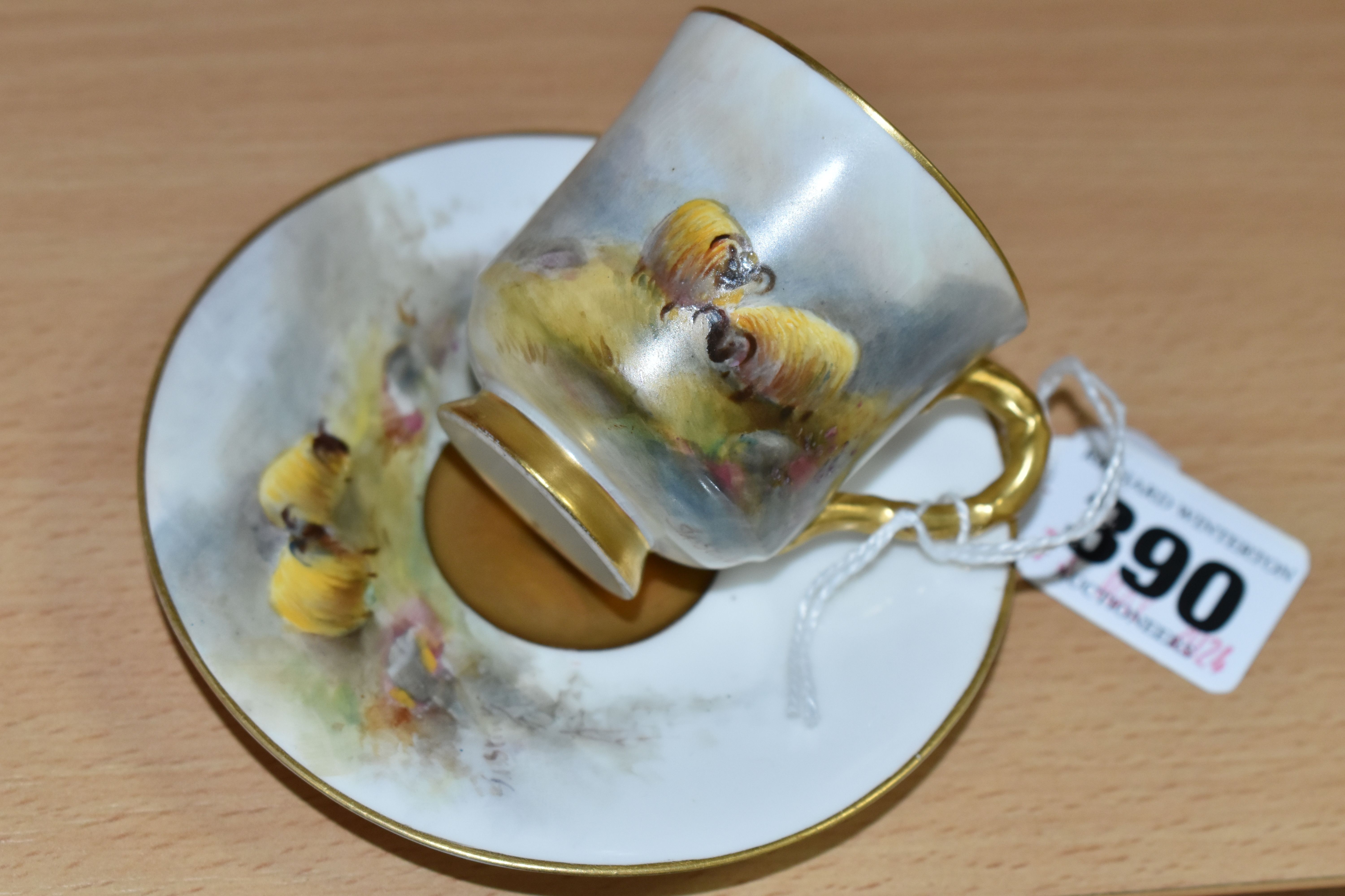 A ROYAL WORCESTER PORCELAIN CABINET CUP AND SAUCER, hand painted depicting Moorland sheep by James - Image 2 of 4