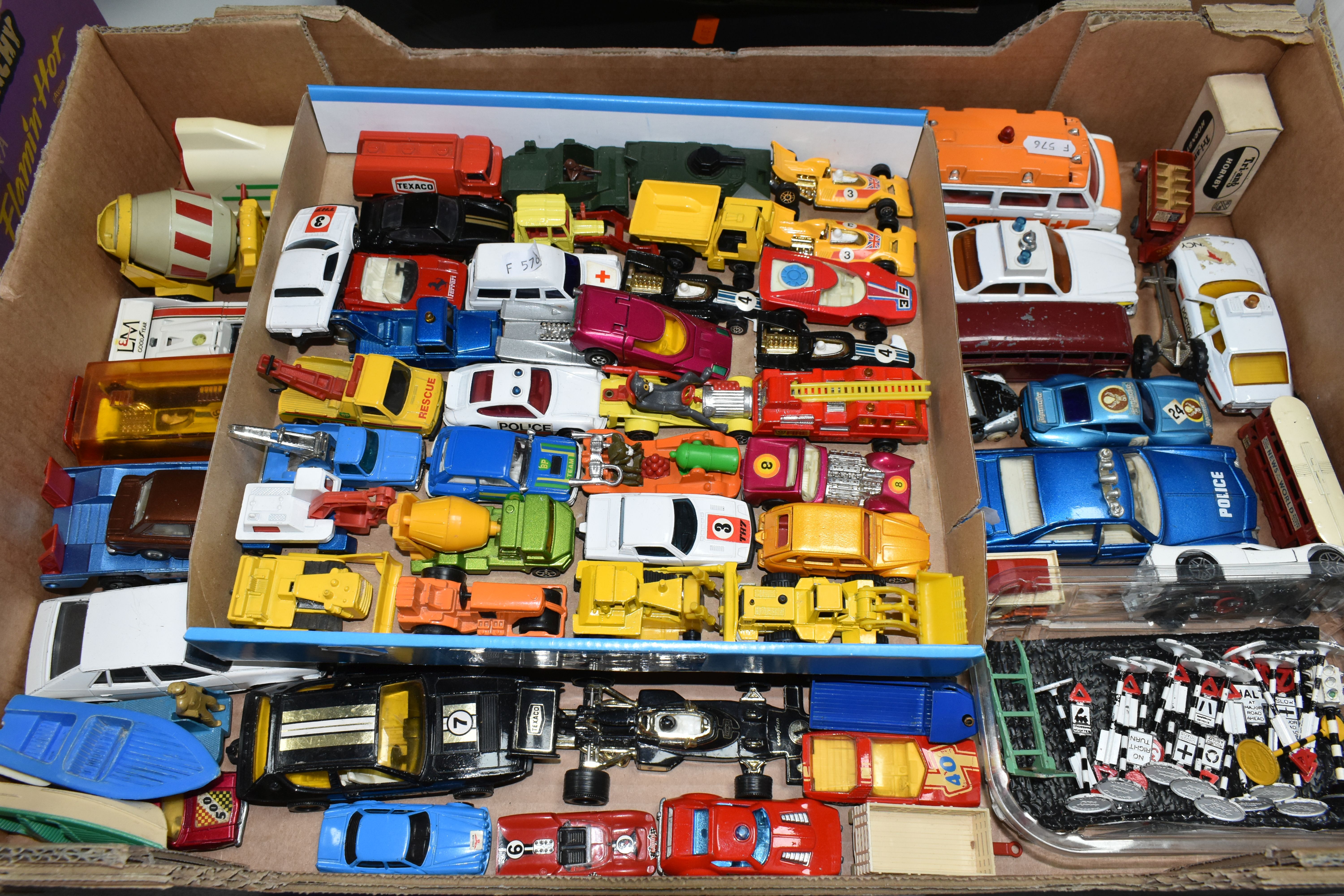 A QUANTITY OF UNBOXED AND ASSORTED PLAYWORN DIECAST VEHICLES, Dinky, Corgi, Matchbox (including