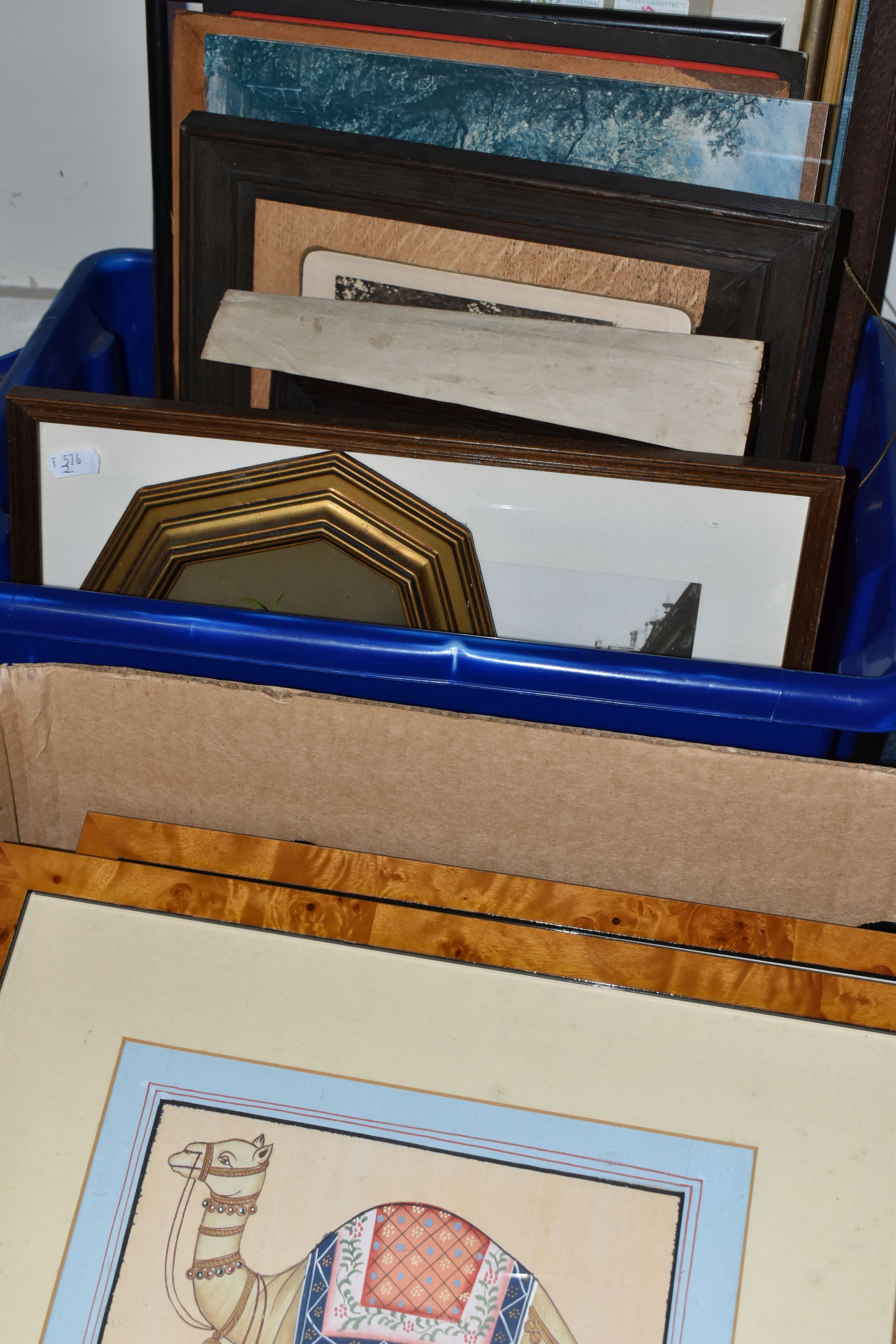 TWO BOXES OF FRAMED PICTURES AND PRINTS, to include a set of six framed Middle Eastern paintings - Image 6 of 7