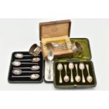 A SELECTION OF SILVER ITEMS, to include a cased set of teaspoons, hallmarked 'Cooper Brothers & Sons