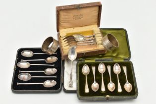 A SELECTION OF SILVER ITEMS, to include a cased set of teaspoons, hallmarked 'Cooper Brothers & Sons