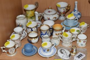 A COLLECTION OF MINIATURE CERAMICS, comprising a blue and white onion vase, a Royal Doulton 'Royal