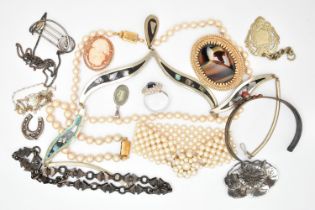 ASSORTED JEWELLERY, to include a 'Monet' imitation pearl necklace with matching bracelet, both