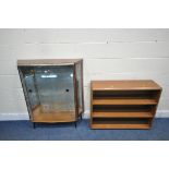 A MID TO LATE 20TH CENTURY TEAK AND MARBLE EFFECT DISPLAY CABINET, the double glazed sliding