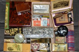 A BOX OF VICTORIAN AND LATER BOXES AND COLLECTABLES, including a sealed pack of J & P Coats cable
