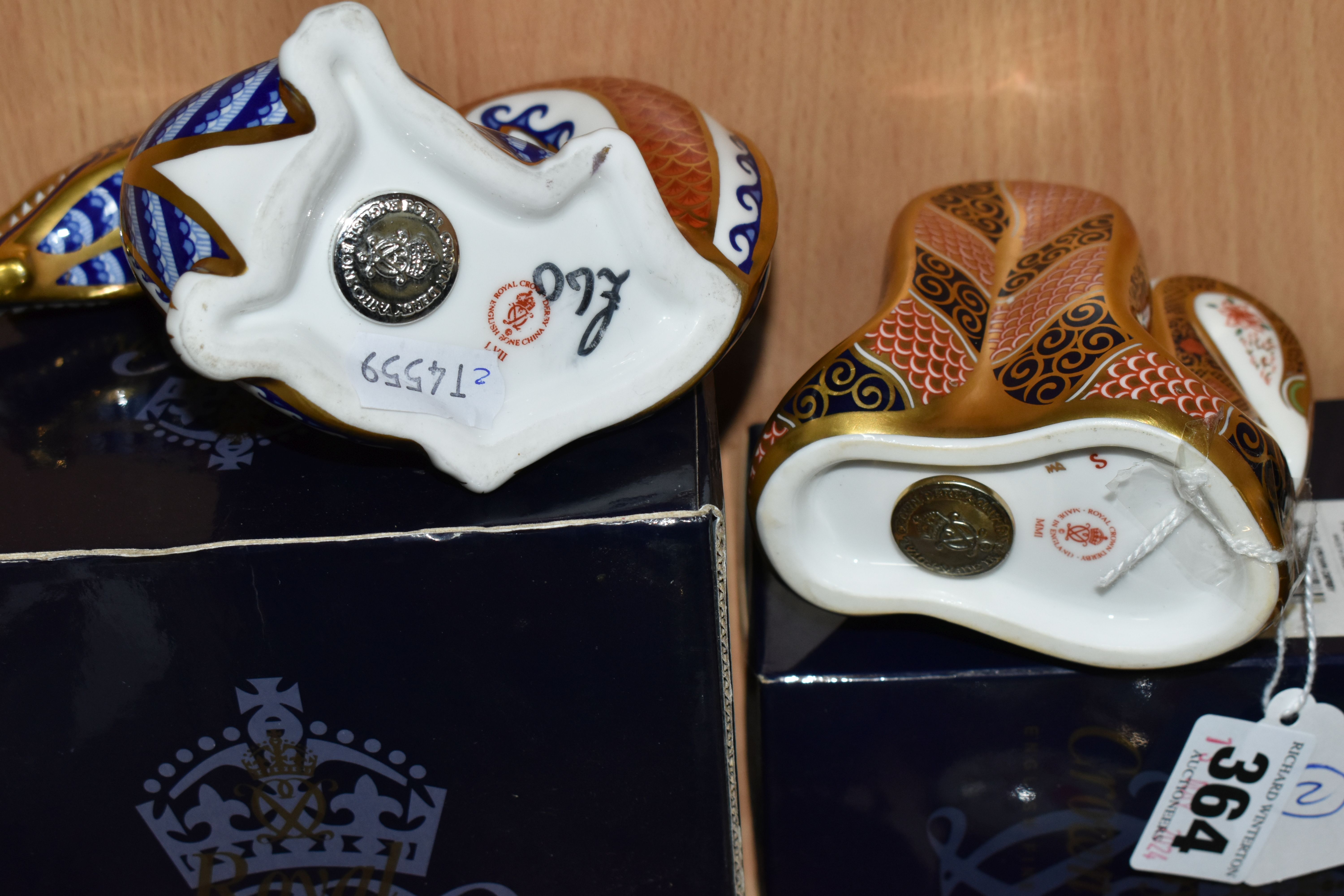 TWO BOXED ROYAL CROWN DERBY PAPERWEIGHTS, comprising Imari Snake, gold stopper, and a Dragon, silver - Image 4 of 4