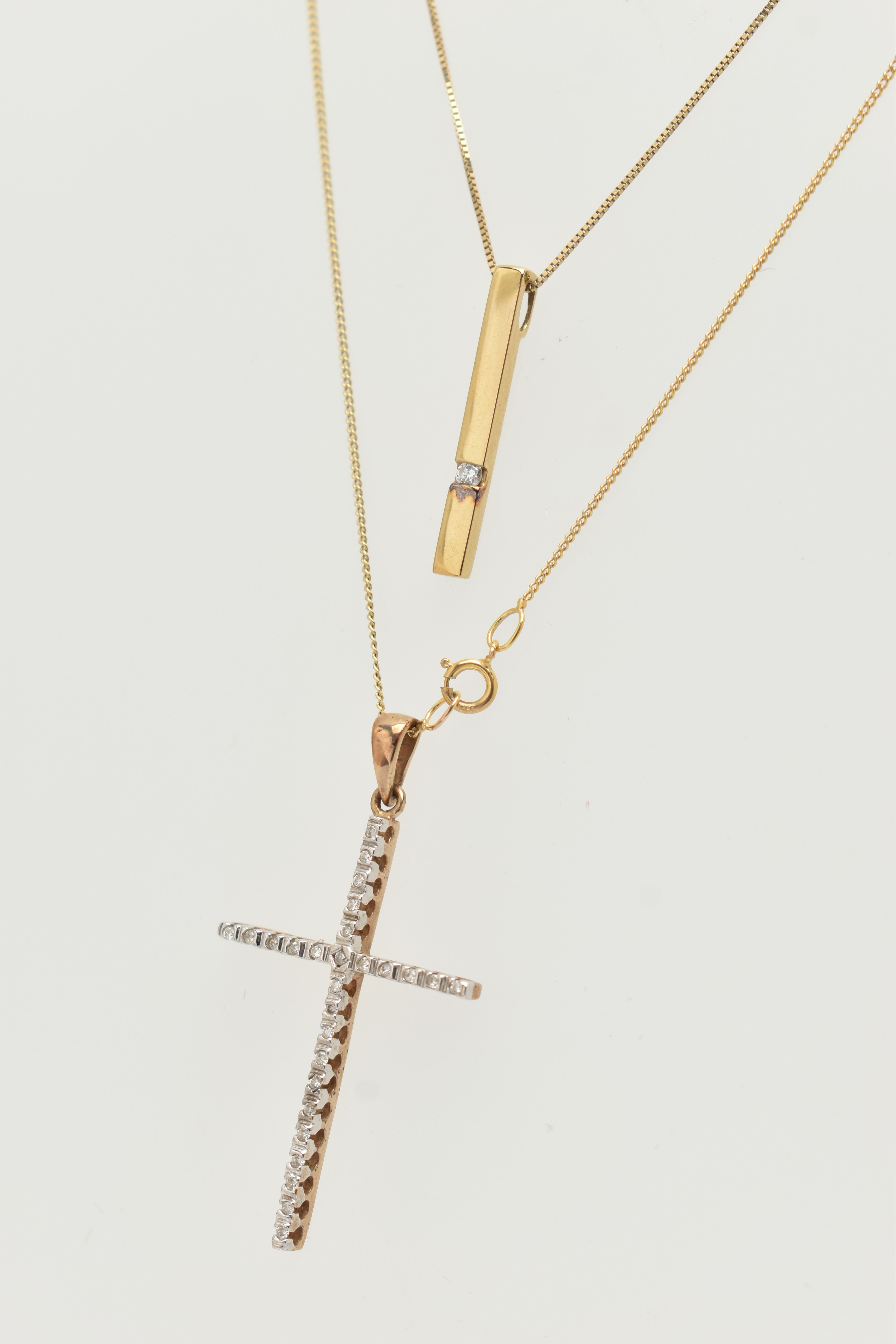 TWO MODERN DIAMOND PENDANTS WITH TWO CHAINS, to include a diamond set cross pendant set throughout - Image 6 of 6