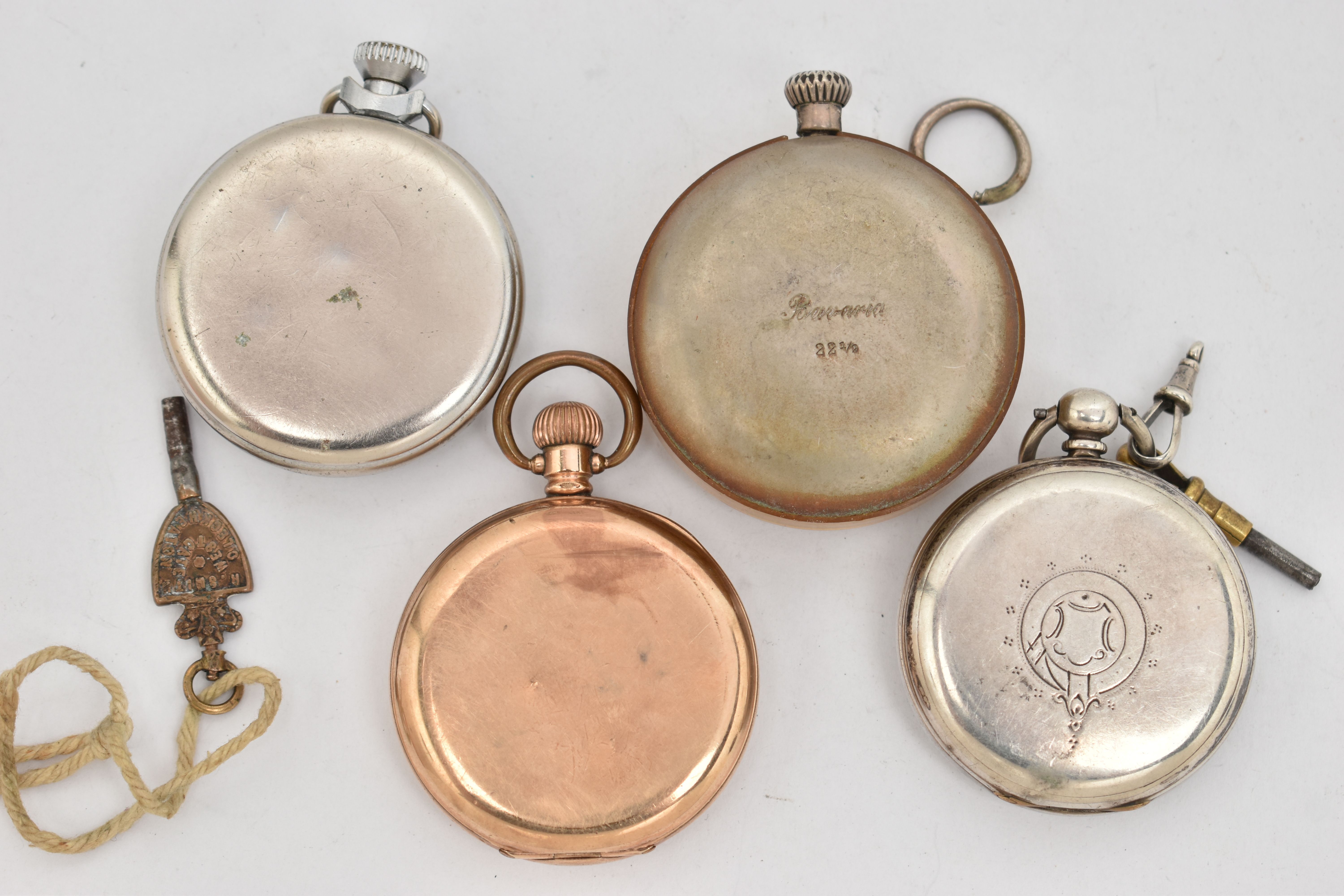 FOUR POCKET WATCHES, to include a gold plated open face pocket watch, manual wind, round white - Image 2 of 3