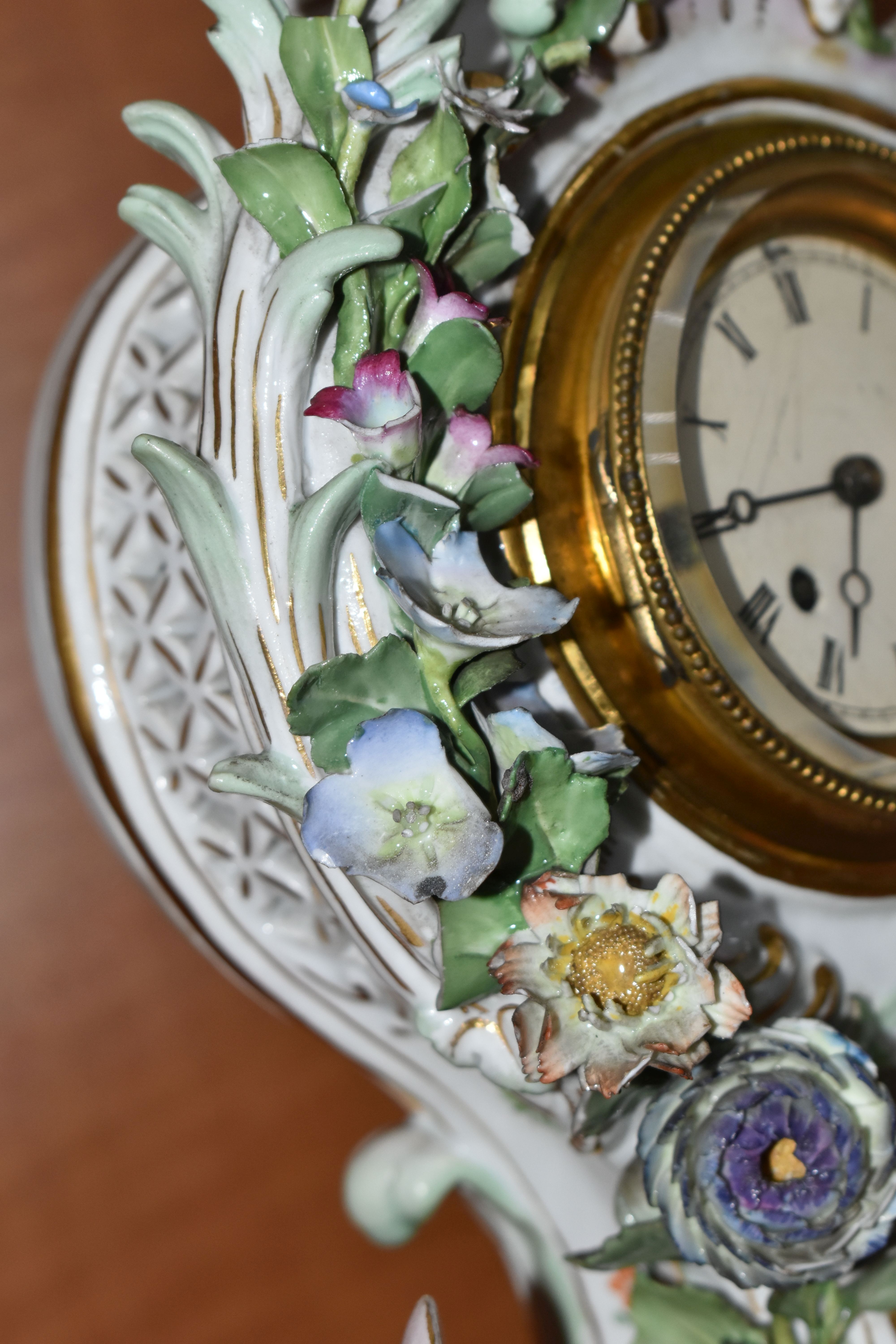 A LATE 19TH CENTURY MEISSEN PORCELAIN FIGURAL MANTEL CLOCK OF BALLOON SHAPE, mould no .572, with - Image 12 of 16