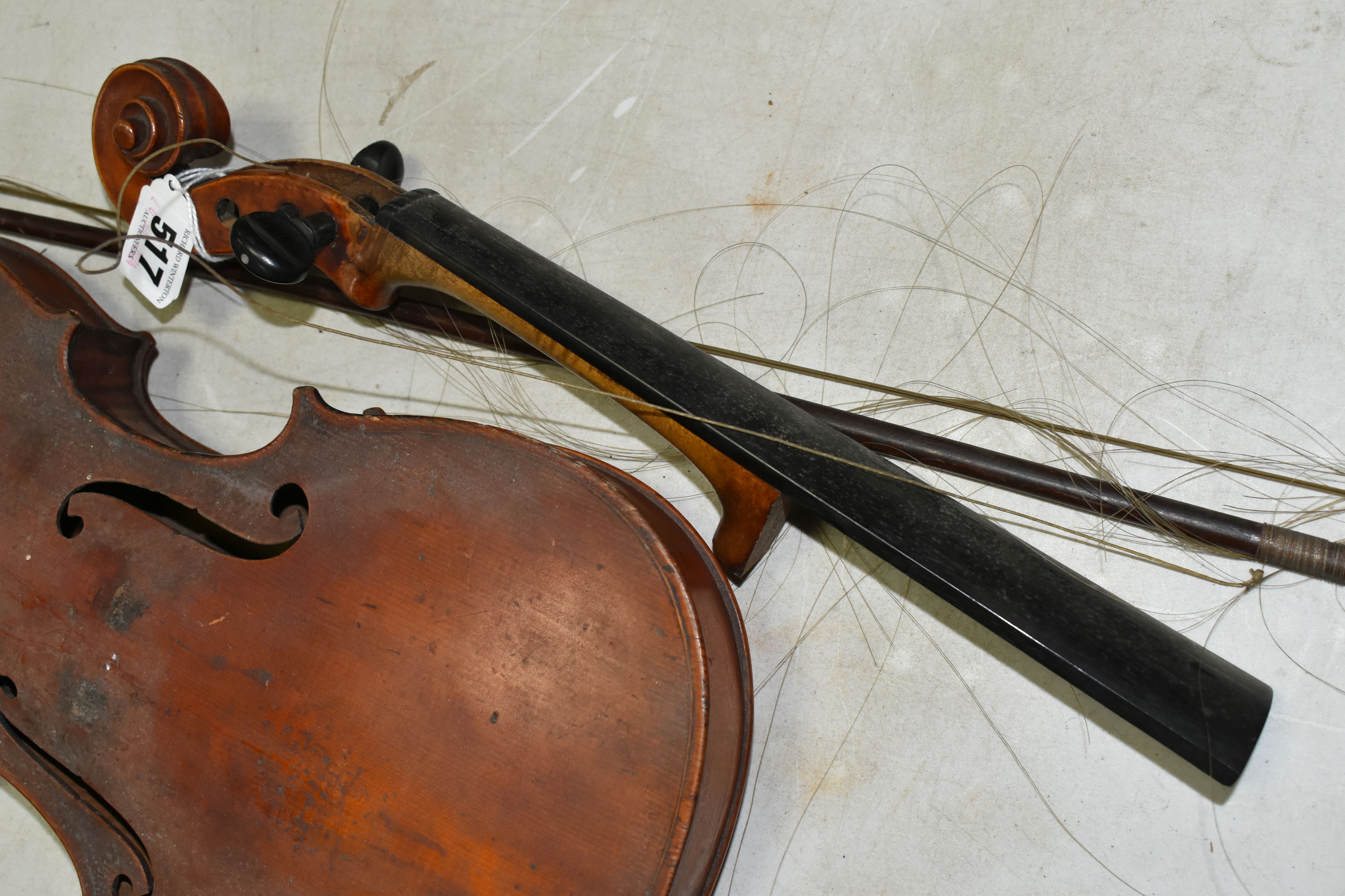 A VIOLIN IN NEED OF ATTENTION, two piece back, no visible maker's label but bears a label reading ' - Bild 2 aus 5