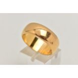 A 22CT GOLD WIDE POLISHED BAND, approximate band width 8.2mm, hallmarked 22ct Birmingham, ring