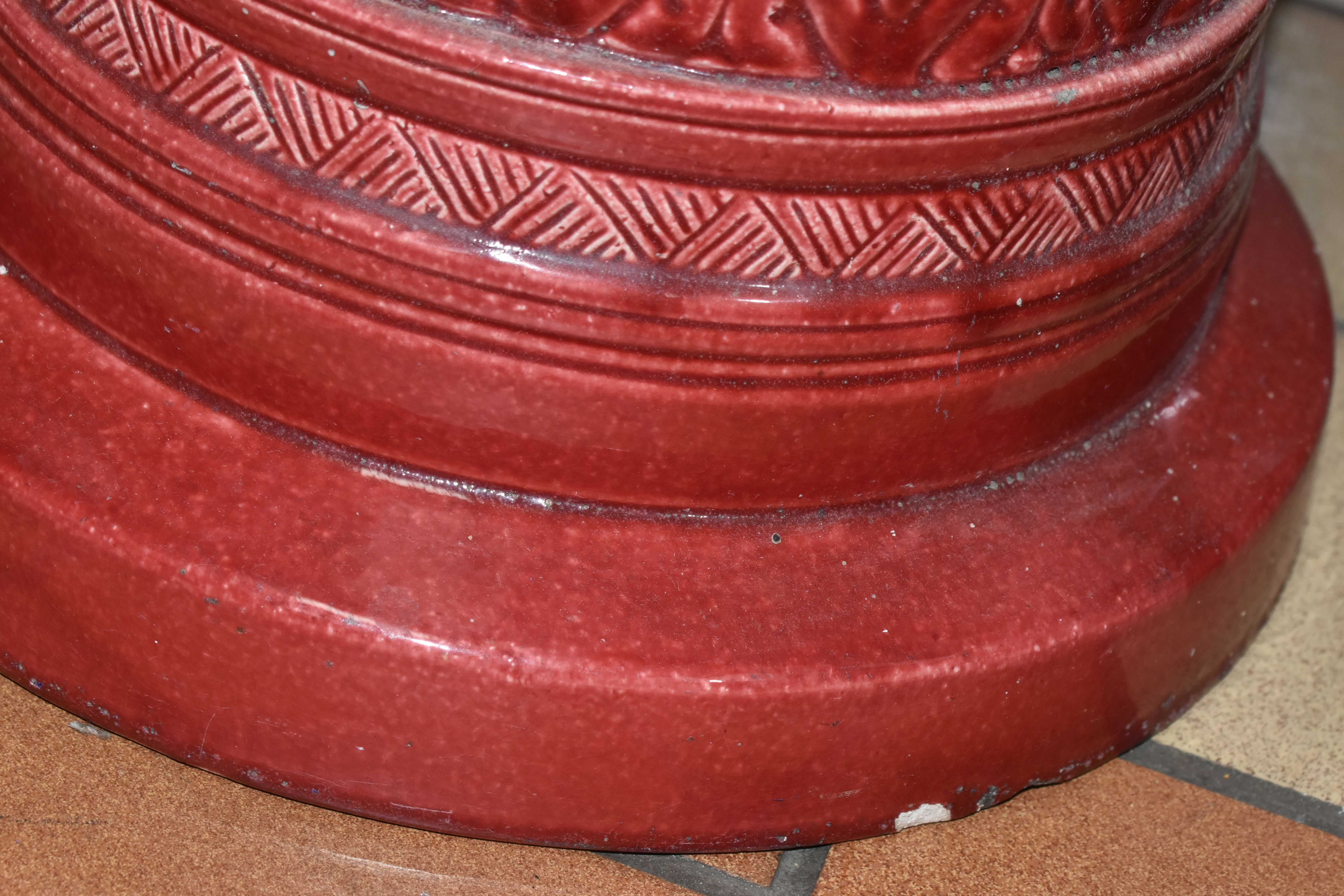 A LARGE RED BURMANTOFT JARDINIERE AND A SIMILAR COLOURED STAND, impressed marks to the base of the - Image 9 of 9