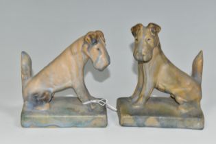 A PAIR OF BOURNE DENBY TERRIER BOOKENDS, 1920s-1930s Danesby Ware, printed marks to base, height