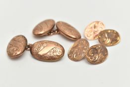 TWO PAIRS OF CUFFLINKS, the first a 9ct gold pair of oval cufflinks, chain link fittings, rubbed 9ct