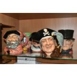 A COLLECTION OF FIVE ROYAL DOULTON CHARACTER JUGS, comprising Falstaff D6287 (chipped eye lid), John