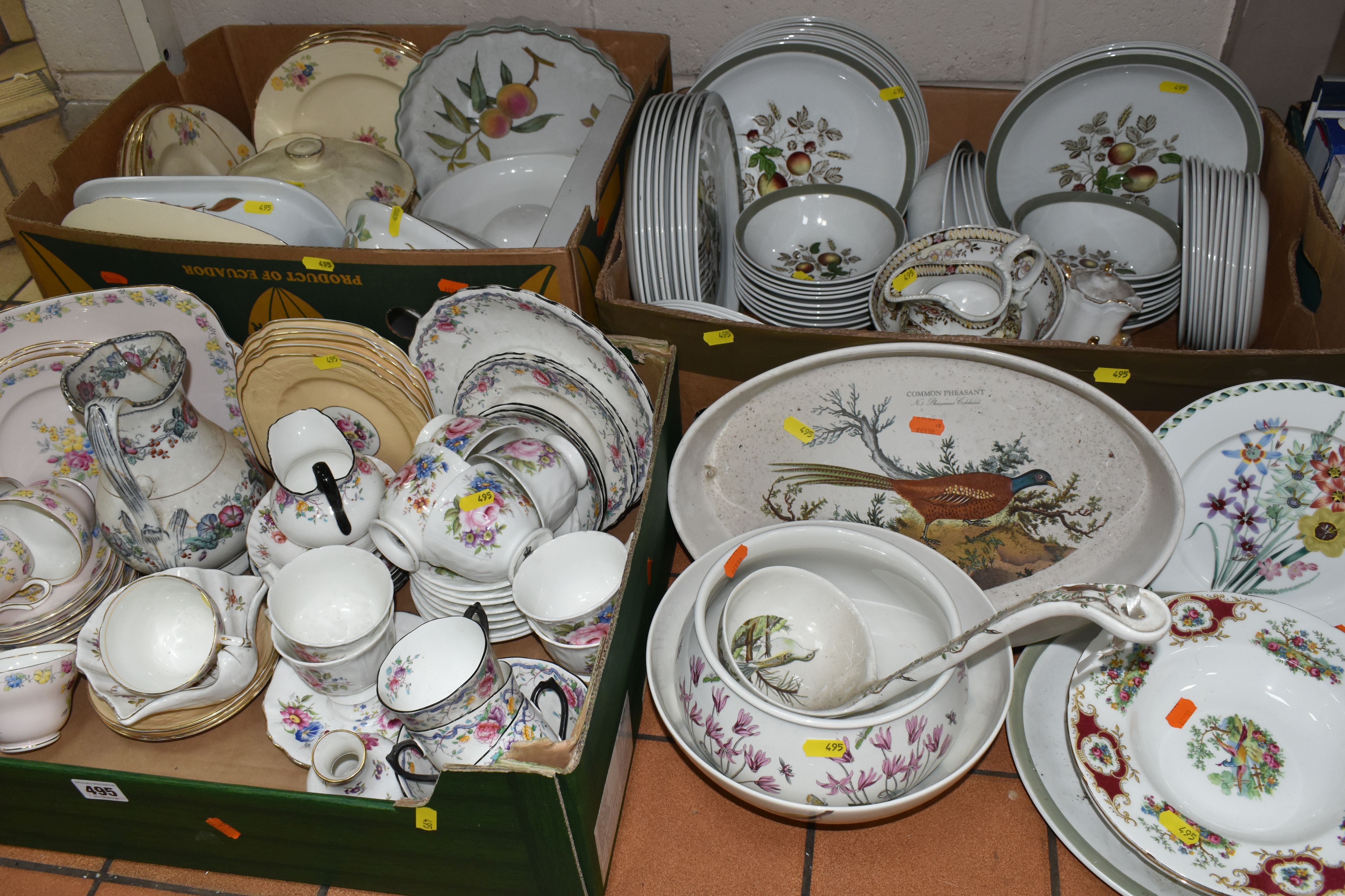 THREE BOXES AND LOOSE CERAMIC TEA AND DINNER WARE, to include a 'Portmeirion Botanic Garden' serving